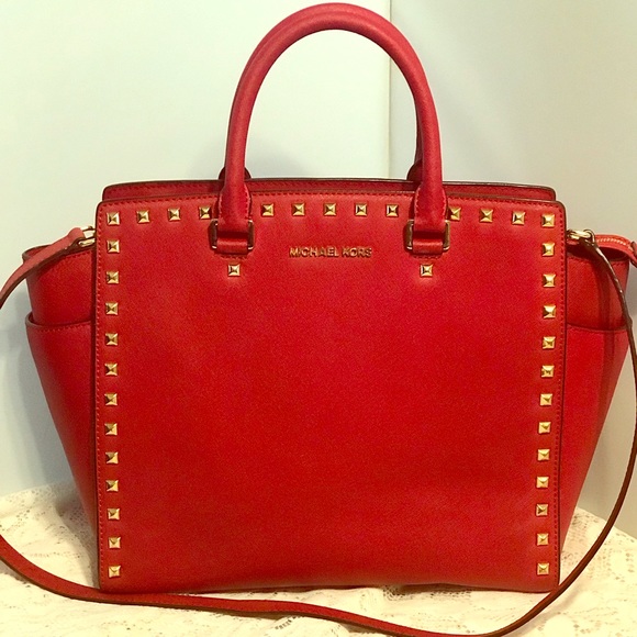 Michael Kors Handbags - Red Michael Kors studded Selma large